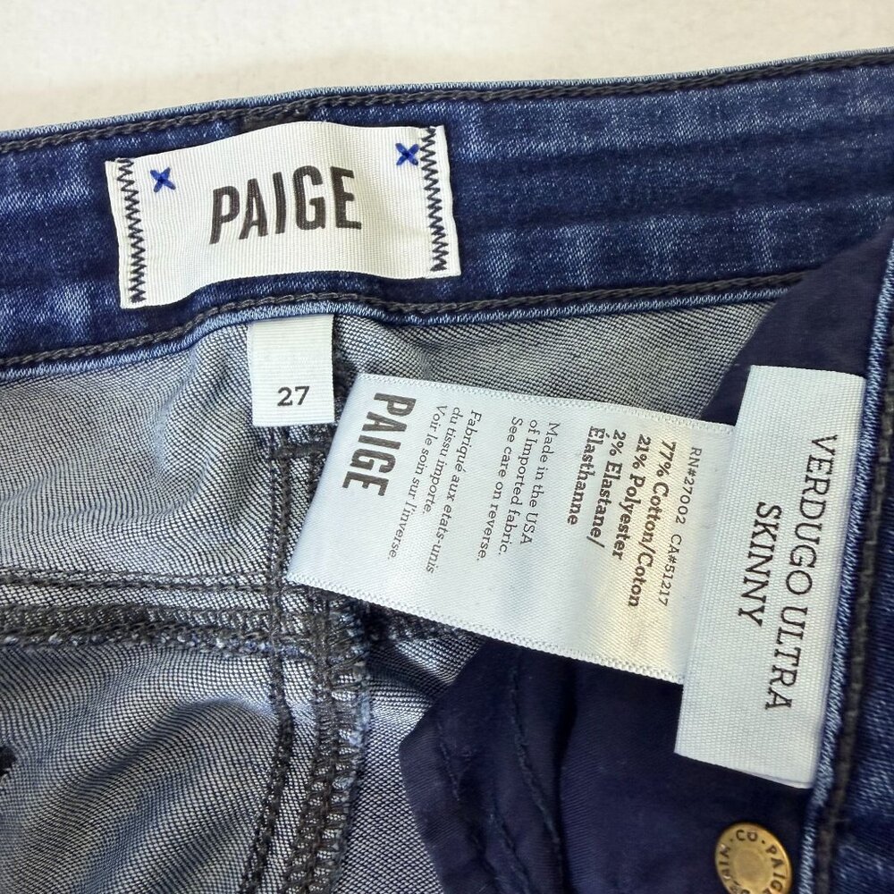 Paige Verdugo Ultra Skinny Womens Dark Wash Jeans Size 27 Mid-Rise Stretch Denim - Picture 4 of 15